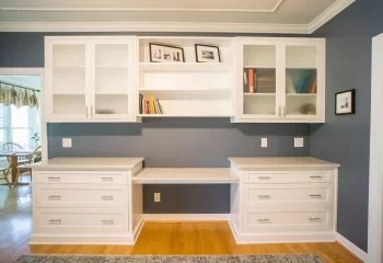 new cabinets and desk area in this home office remodel