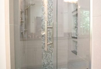 Custom tile walk in shower with glass enclosure