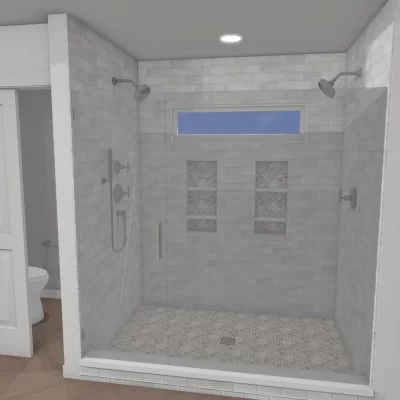 Double shower head master bathroom shower design