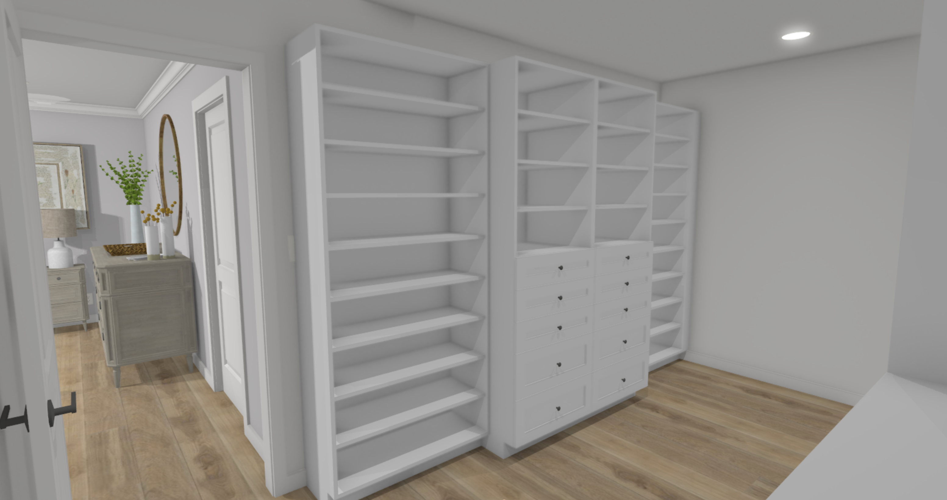 Oversized walk-in closet dressing room 3D rendering