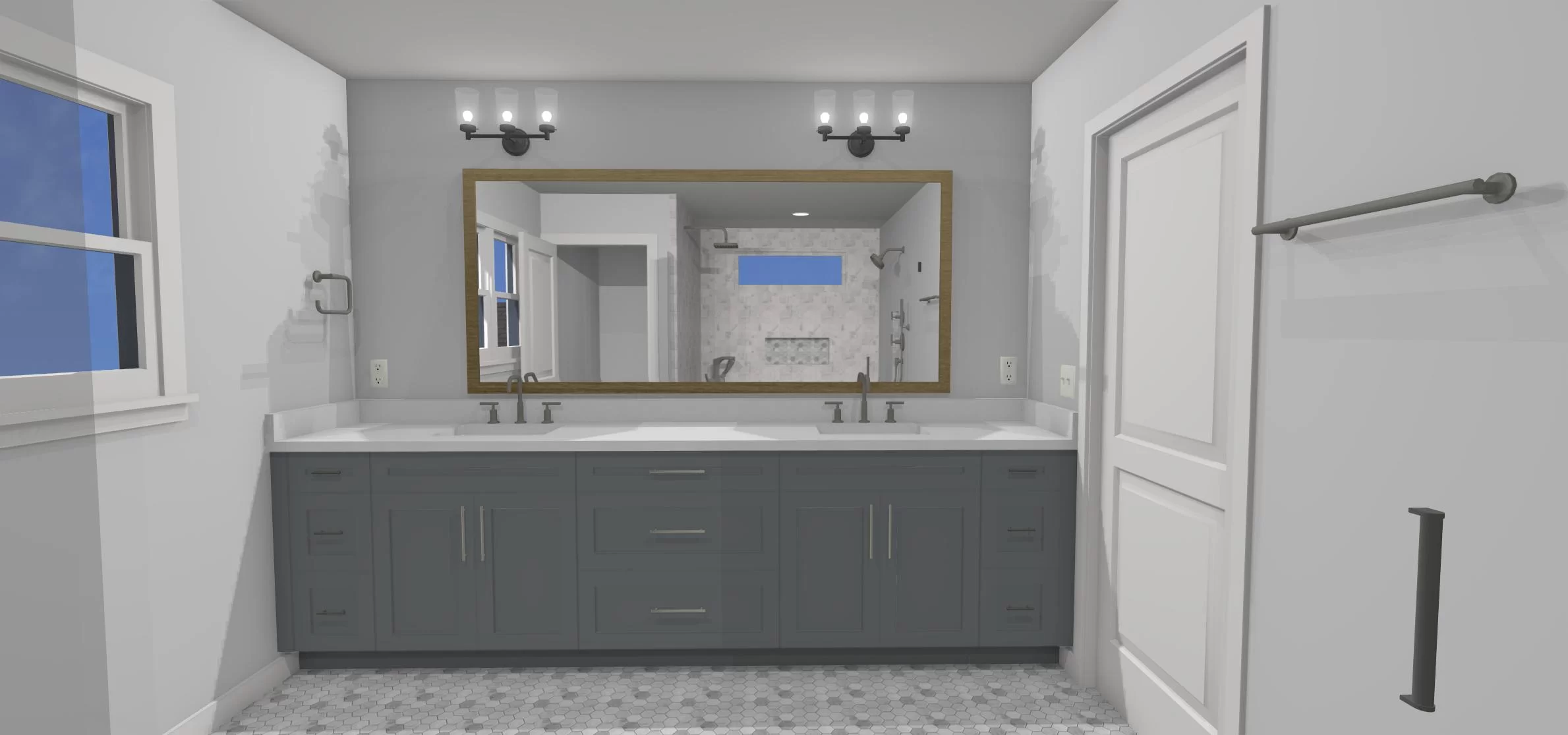 Large double vanity in gray finish
