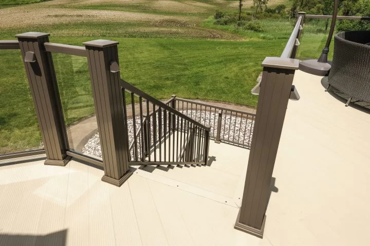 Aluminum pergola decking and railing installation by Riverbirch