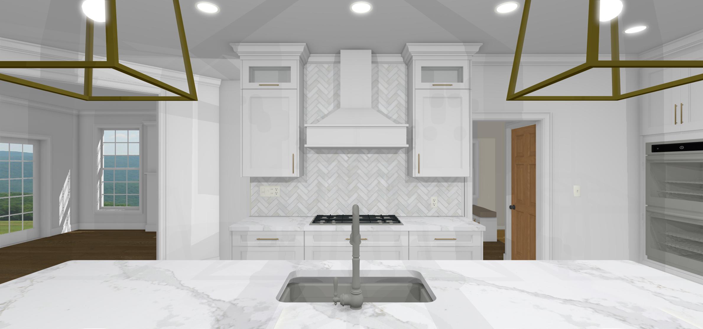 Kitchen Design with range and white vent hood