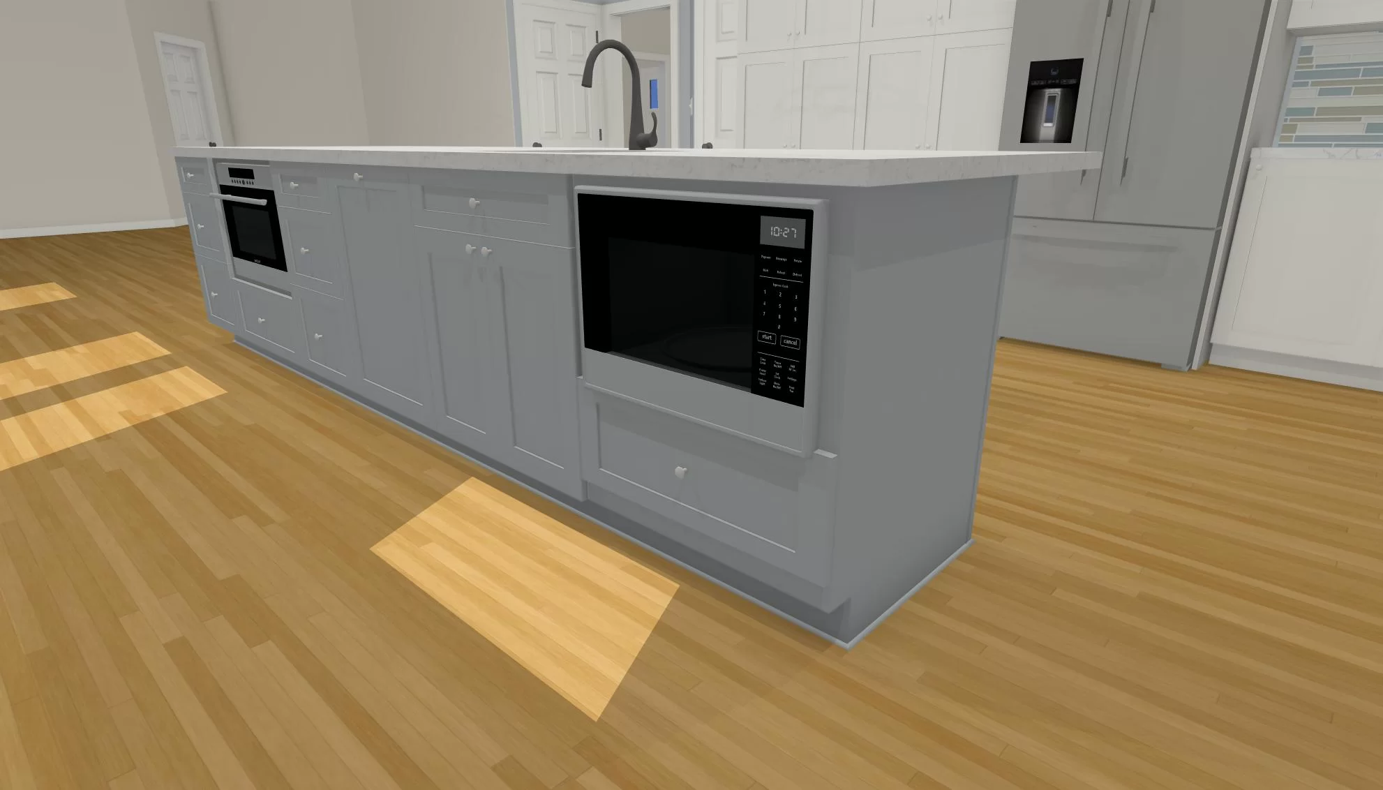 3D kitchen island design with drawer microwave
