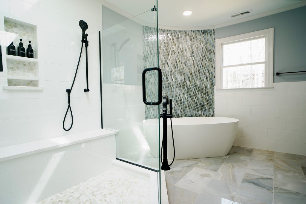 soaking tub with black tub filler