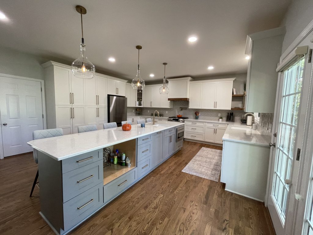 kitchen with extra long island