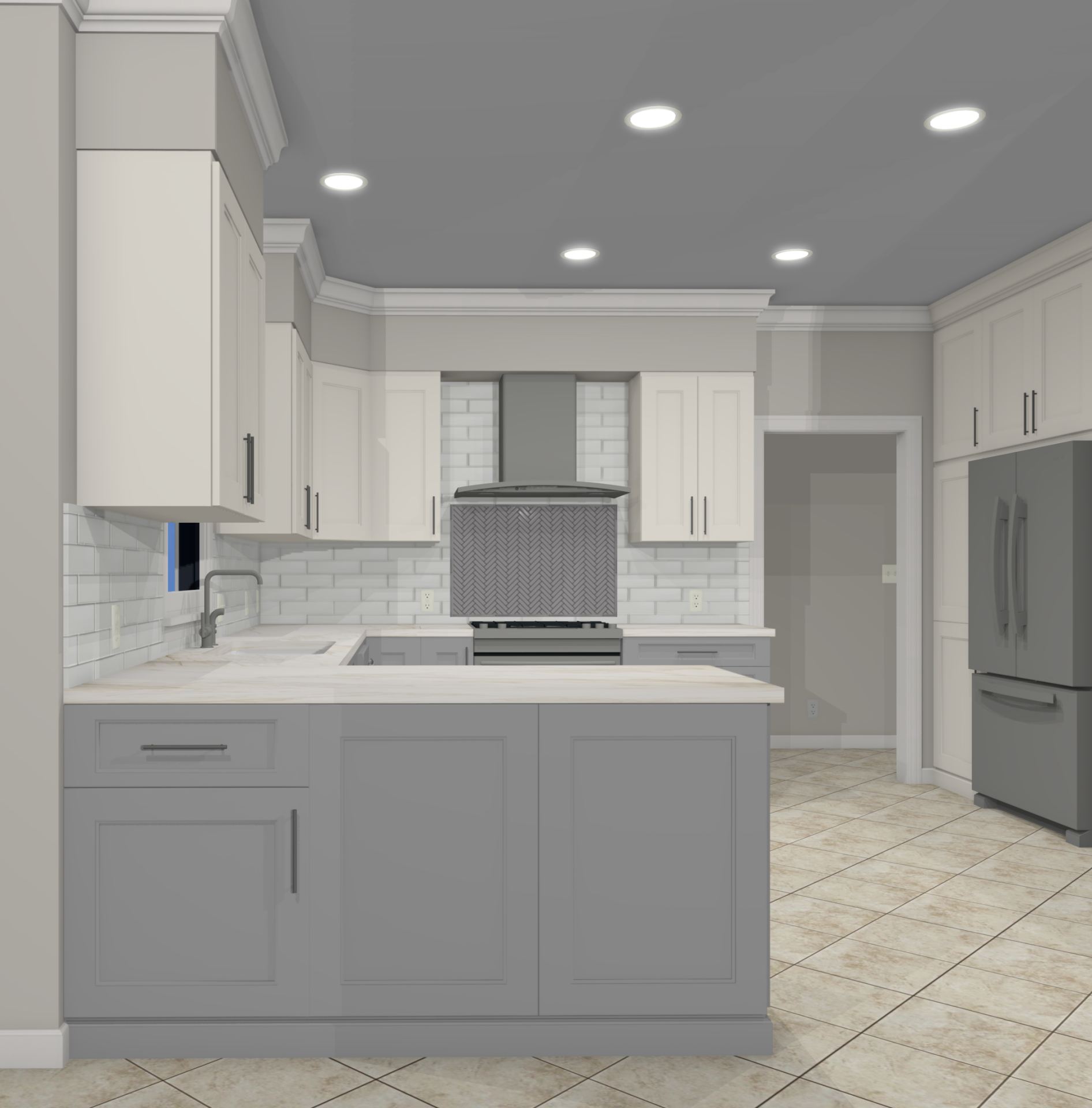 Breakfast nook view of kitchen with extra storage for kitchen in peninsula