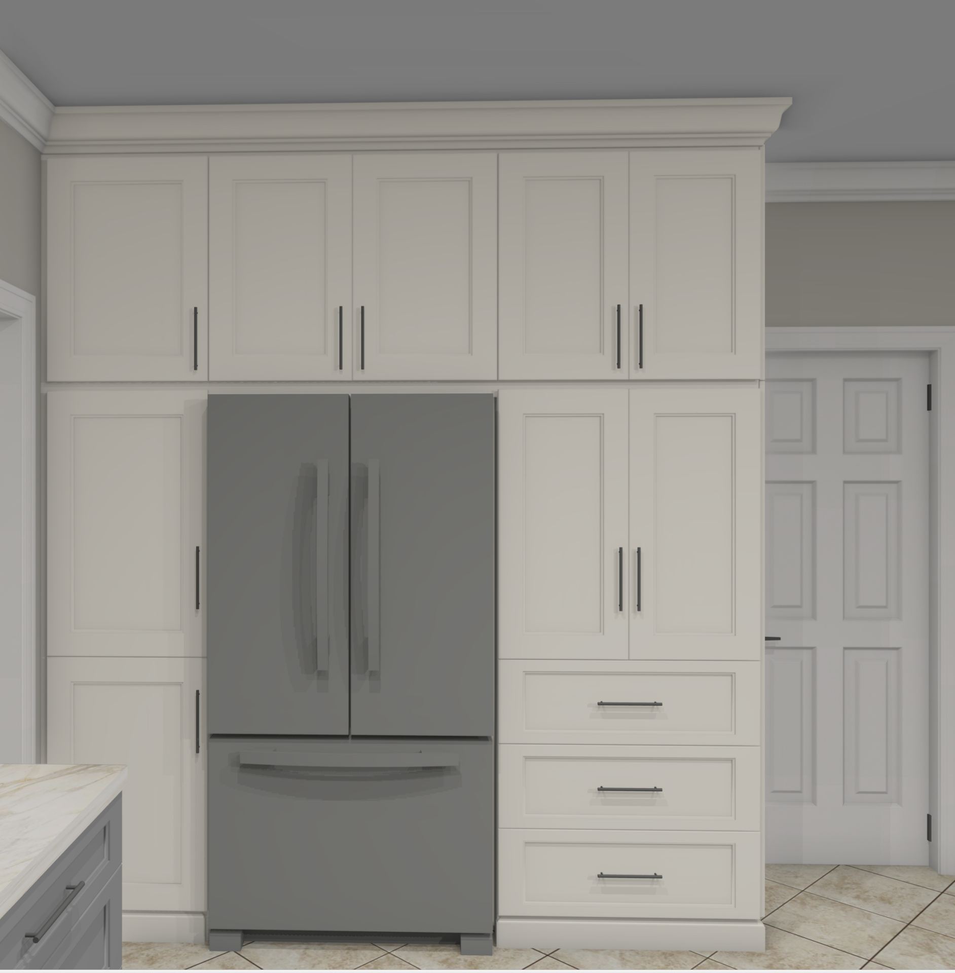 3D design for cabinetry and refrigerator wall