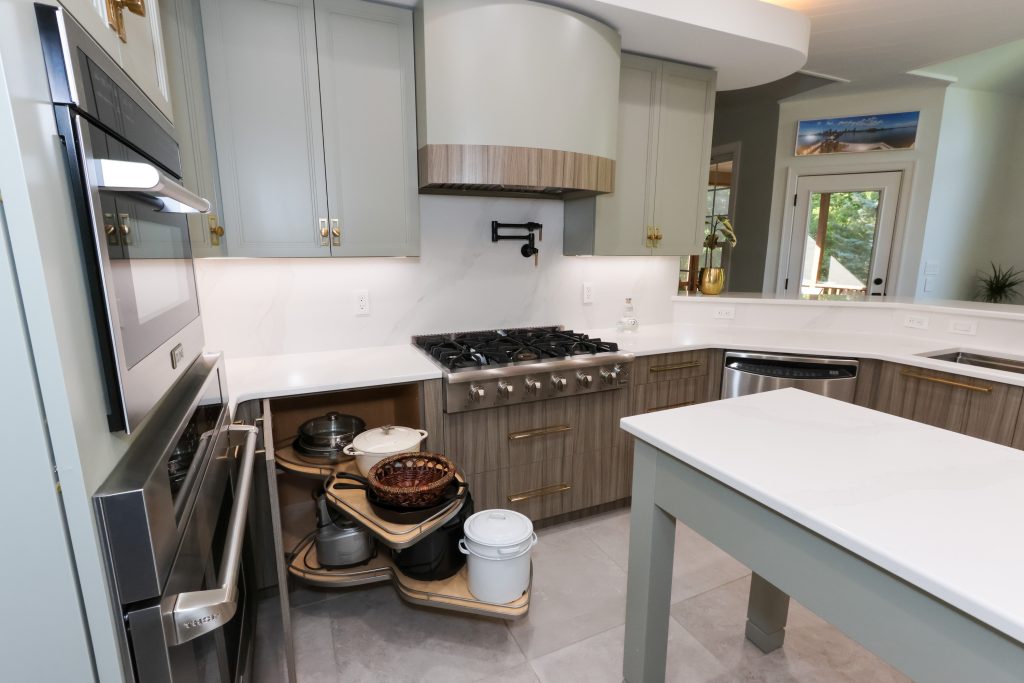 modern kitchen with pot pull out