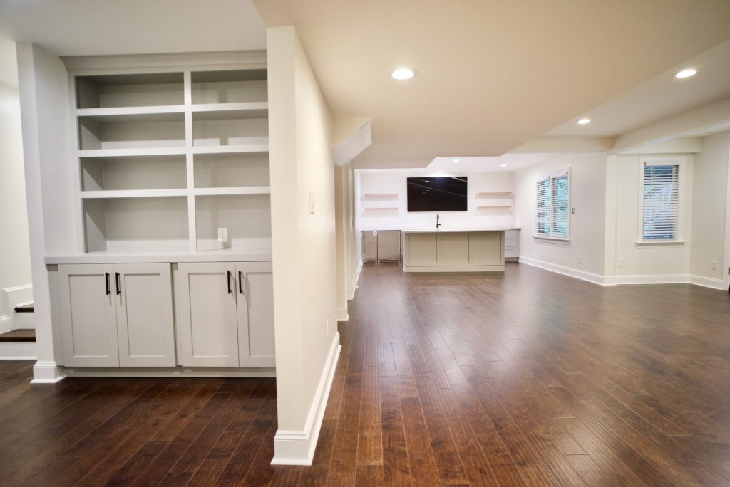 Man cave bar and tv area