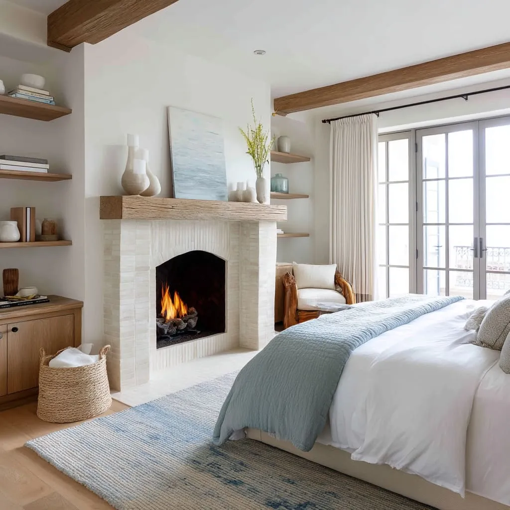 Master bedroom remodel with fireplace